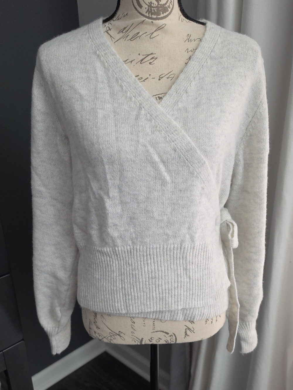Soft Wrap V-Neck Women's Sweater in Light Gray